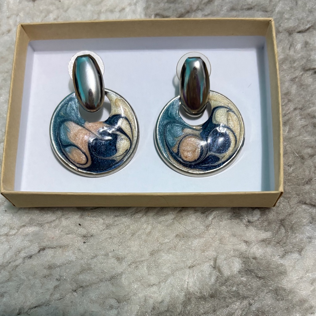 1980s Door Knocker Enamel Earrings